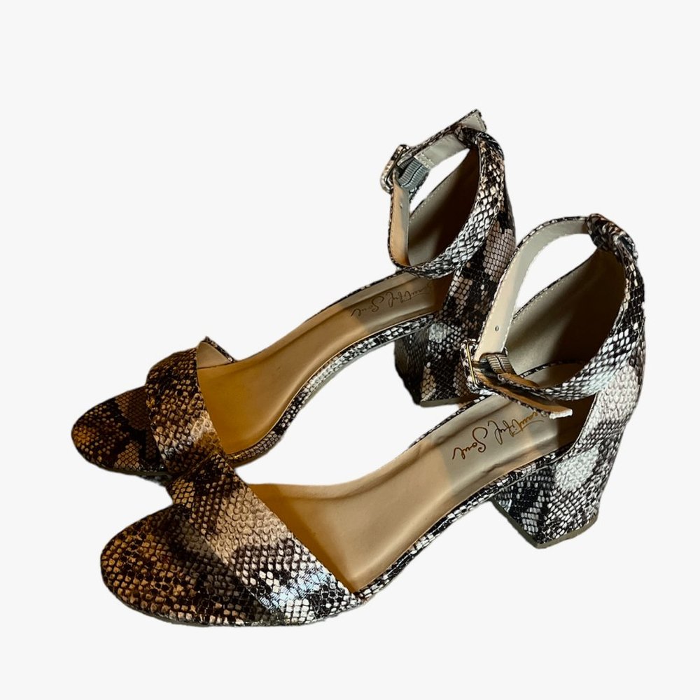 Ankle Strap Sandals Brown Snake Print